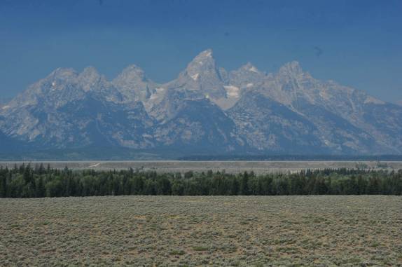 Nossa última visão da linda cadeia de montanhas Teton, no parque Grand Teton, em Wyoming, nos Estados Unidos